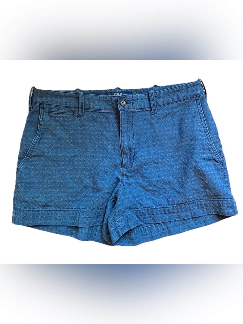 Polo Ralph Lauren Women’s Blue Diamond Patterned Cotton Chino Shorts, Size 6